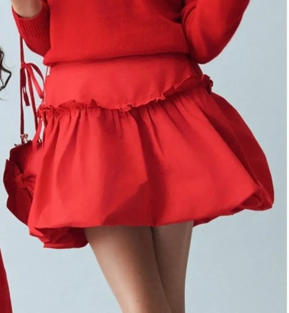 Crewcuts J Crew Girls Tafetta Bow Bubble Skirt Kids 7 Red Holiday
